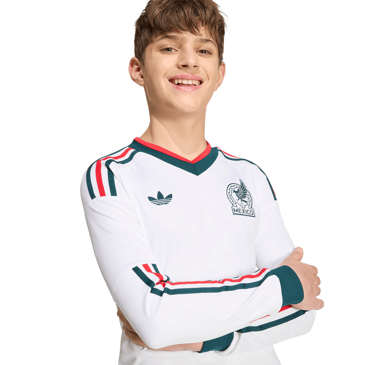 Camiseta de fútbol de manga larga de visitante adidas México para jóvenes 2026 - Blanca