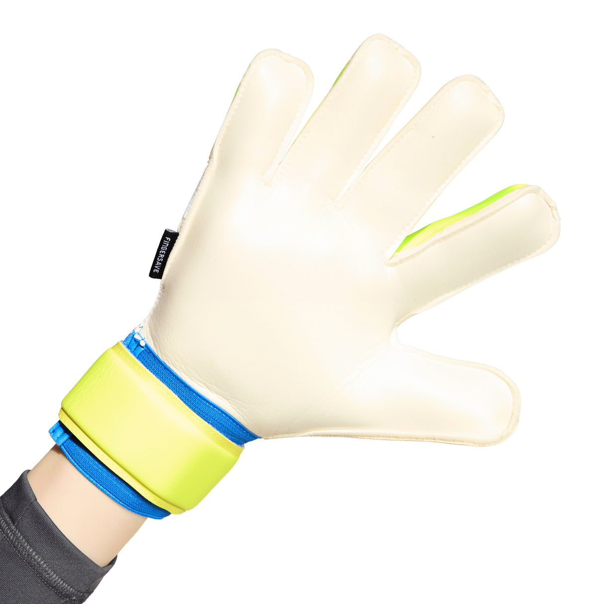 Guantes de portero de fútbol juvenil adidas Predator Match Fingersave - Celeste/Azul/Amarillo