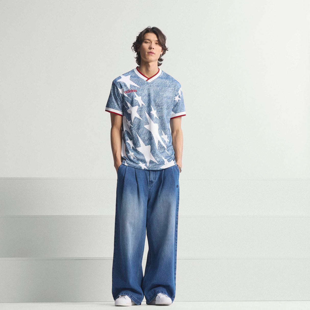 adidas Denim Graphic Soccer Jersey - White/Blue