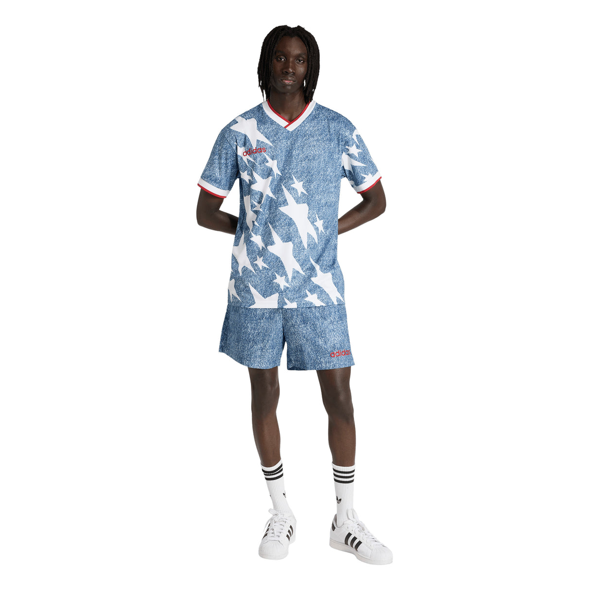 adidas Denim Graphic Soccer Jersey - White/Blue