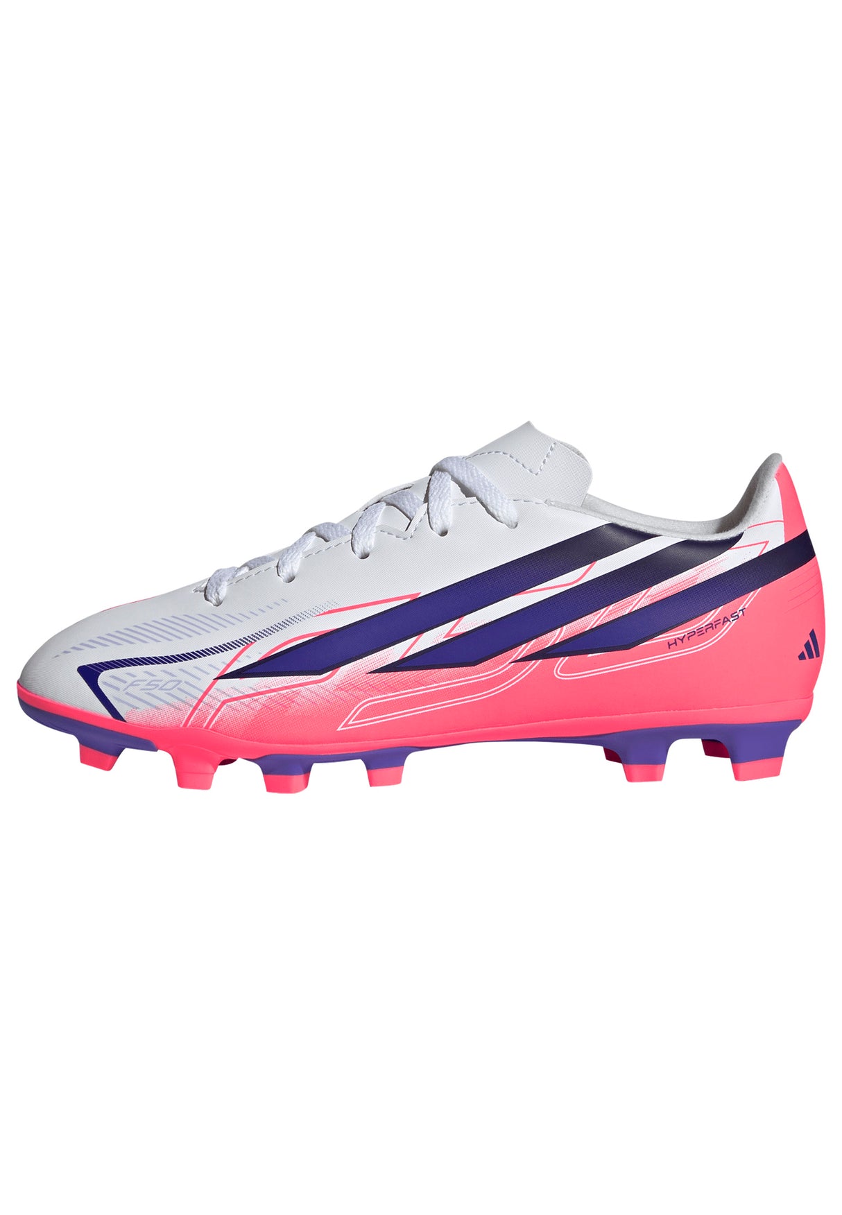 adidas F50 Hyperfast Club Firm Ground / Multi Ground Youth Soccer Cleats - White/Purple