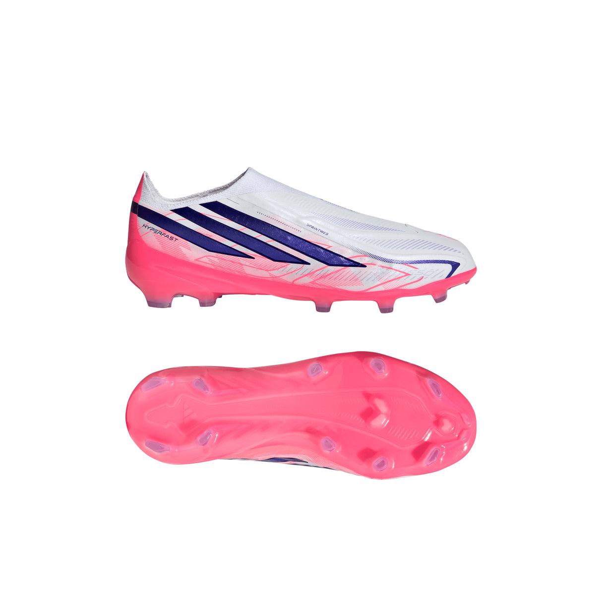 adidas F50 Hyperfast Elite Laceless Firm Ground Youth Soccer Cleats - White/Purple