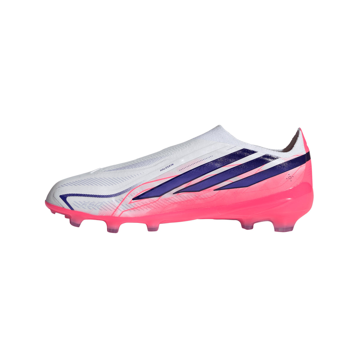 adidas F50 Hyperfast Elite Laceless Firm Ground Youth Soccer Cleats - White/Purple