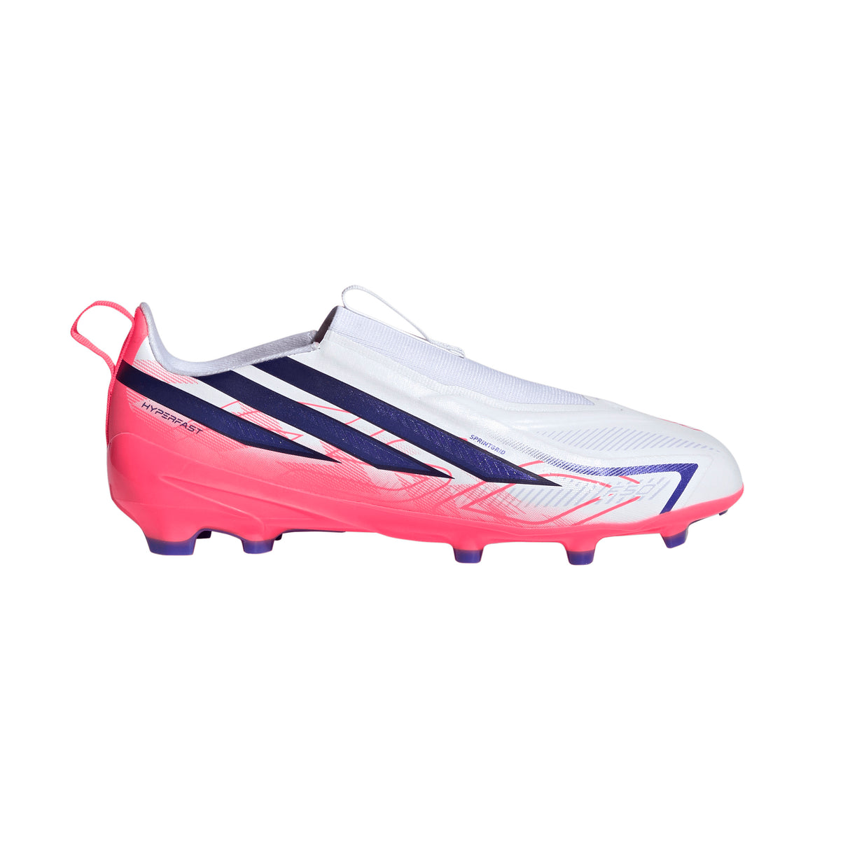 adidas F50 Hyperfast League Laceless Firm Ground Youth Soccer Cleats - White/Purple