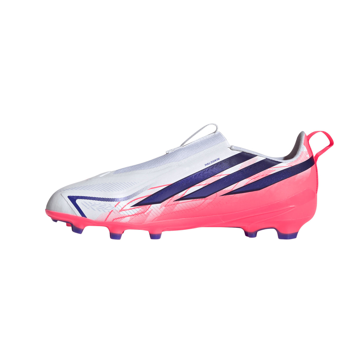 adidas F50 Hyperfast League Laceless Firm Ground Youth Soccer Cleats - White/Purple