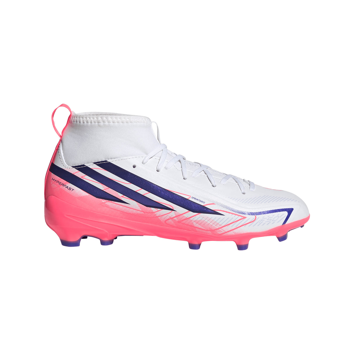 adidas F50 Hyperfast League Mid Firm Ground Youth Soccer Cleats - White/Purple