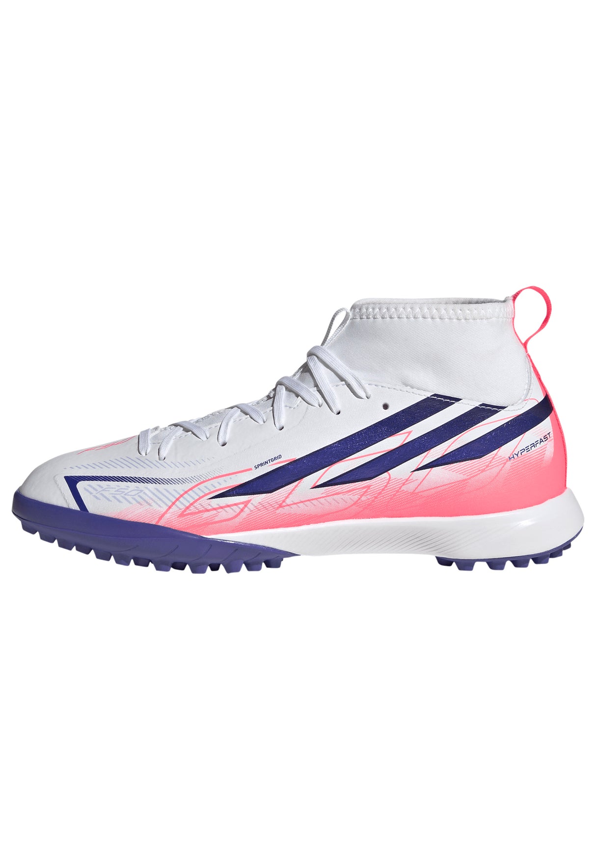 adidas F50 Hyperfast League Mid Turf Youth Soccer Cleats - White/Purple