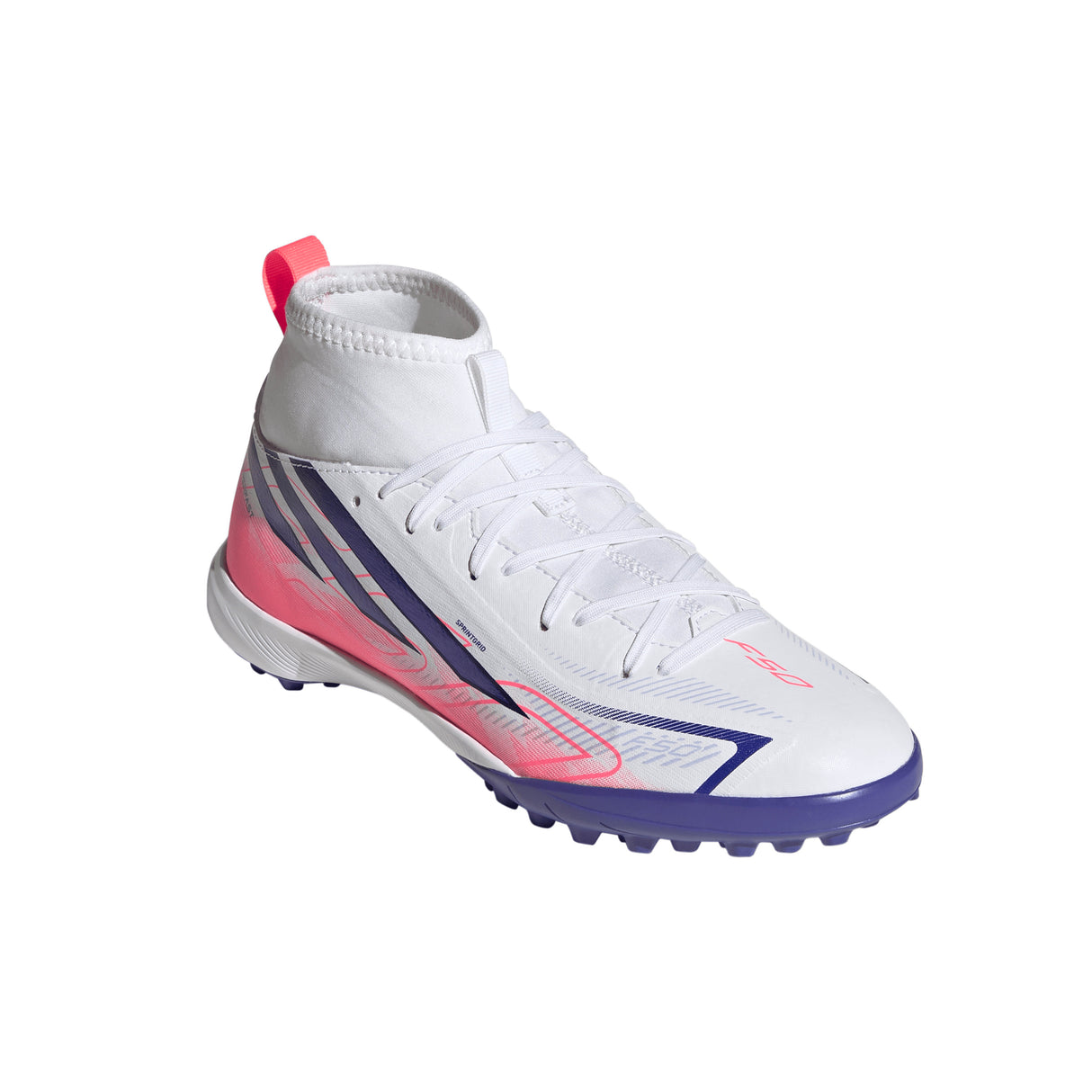 adidas F50 Hyperfast League Mid Turf Youth Soccer Cleats - White/Purple