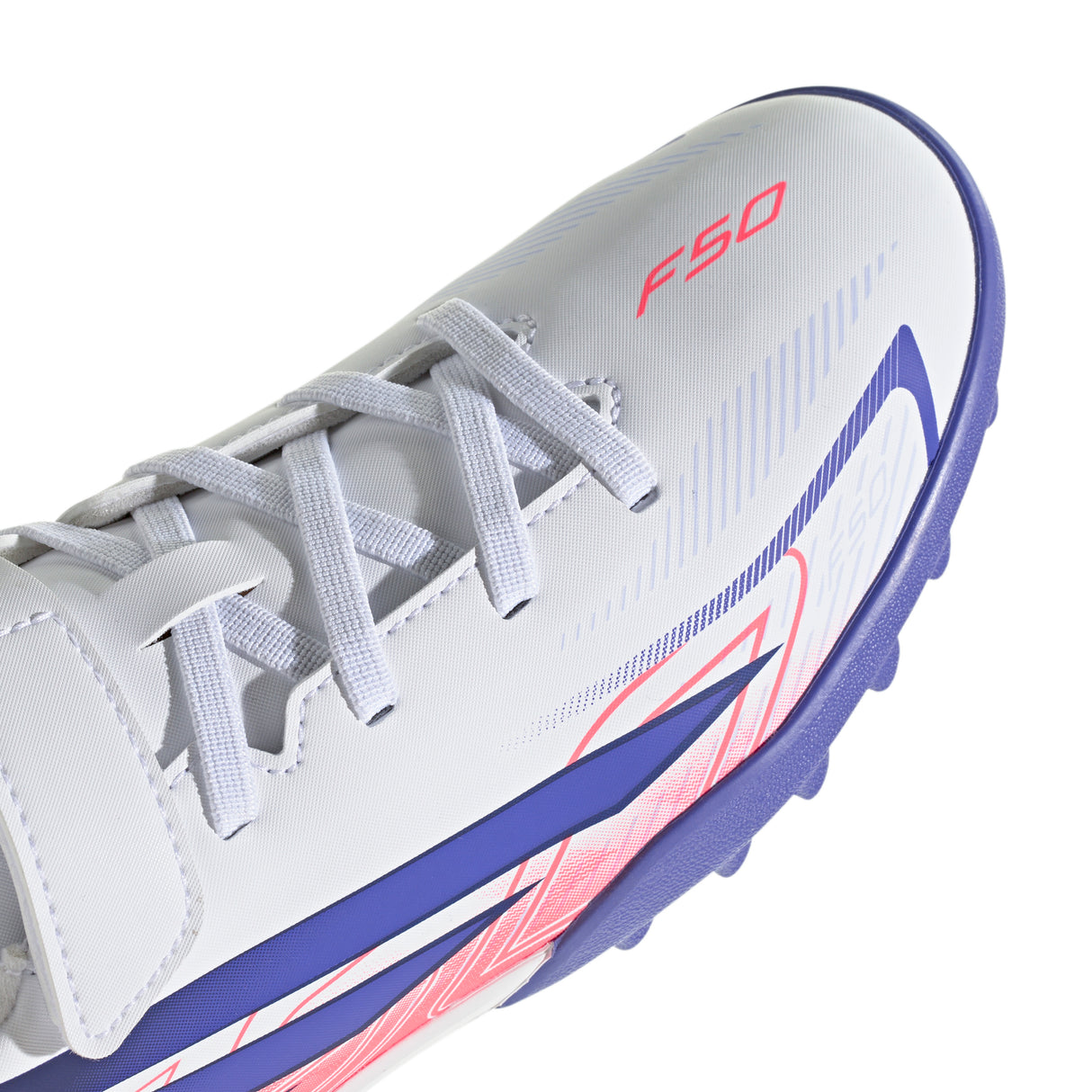 adidas F50 Hyperfast Club Hook & Loop Turf Youth Soccer Cleats - White/Purple