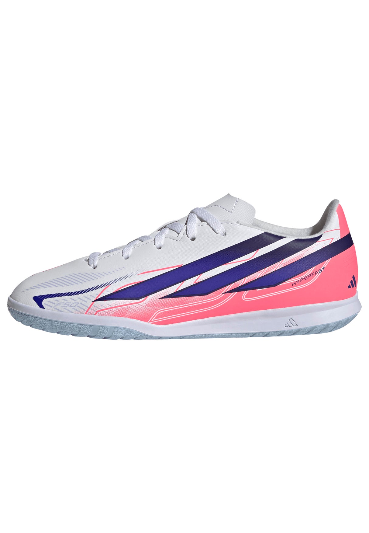 adidas F50 Hyperfast Club Indoor Youth Soccer Shoes - White/Purple