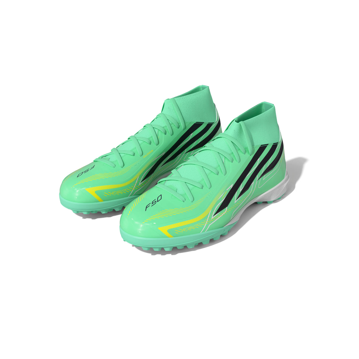 adidas F50 Hyperfast League Mid TF Turf Men's Soccer Cleats - Mint/Navy/Lemon