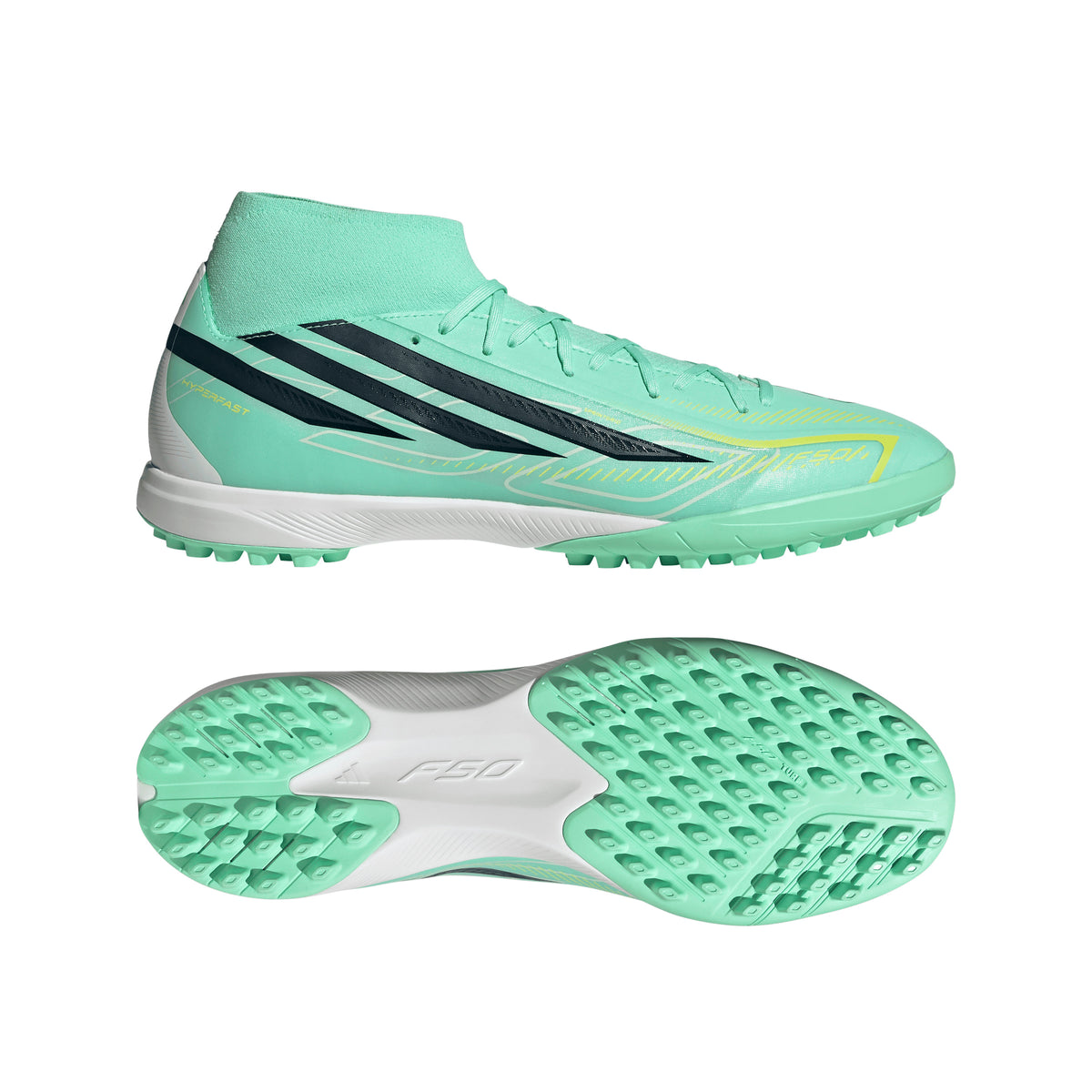 adidas F50 Hyperfast League Mid TF Turf Men's Soccer Cleats - Mint/Navy/Lemon