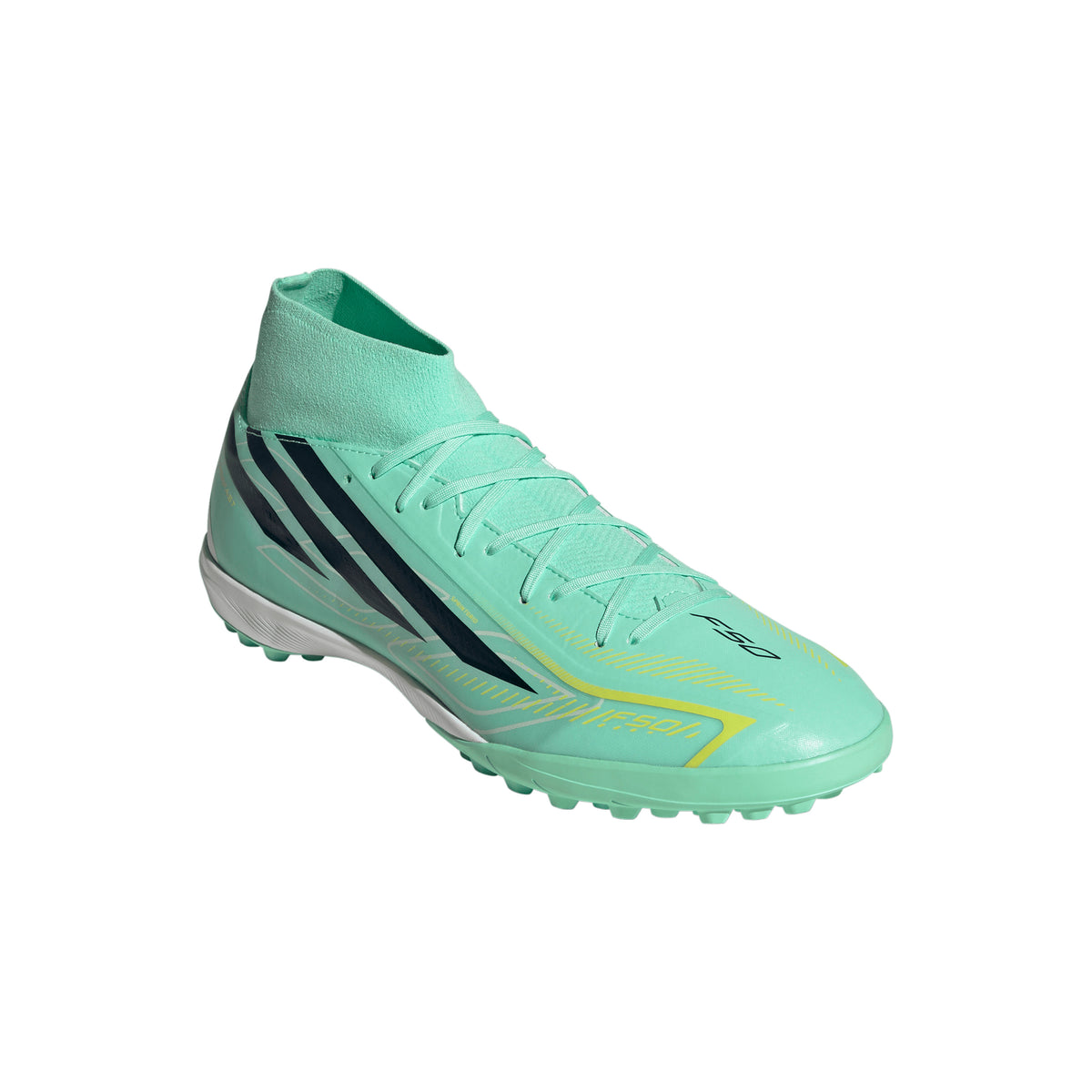 adidas F50 Hyperfast League Mid TF Turf Men's Soccer Cleats - Mint/Navy/Lemon