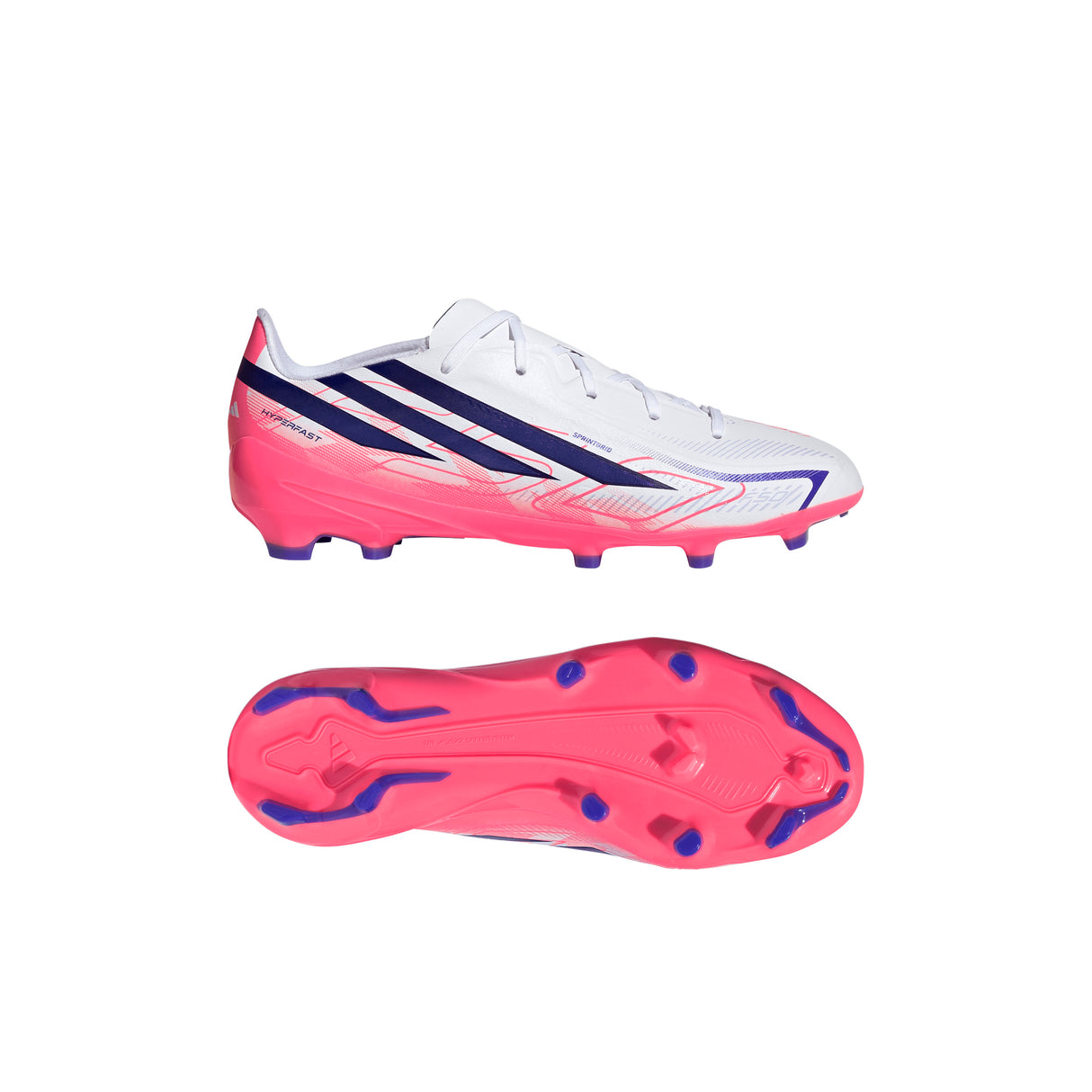 adidas F50 Hyperfast League Firm Ground Youth Soccer Cleats - White/Purple