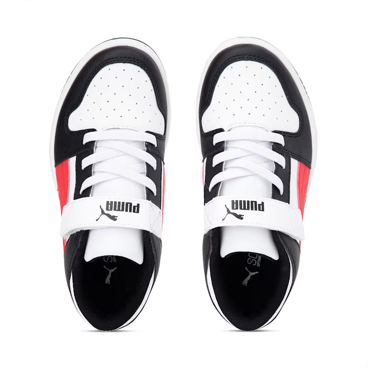 PUMA Rebound Layup Lo Little Kid's Shoes - White/High Risk Red/Black