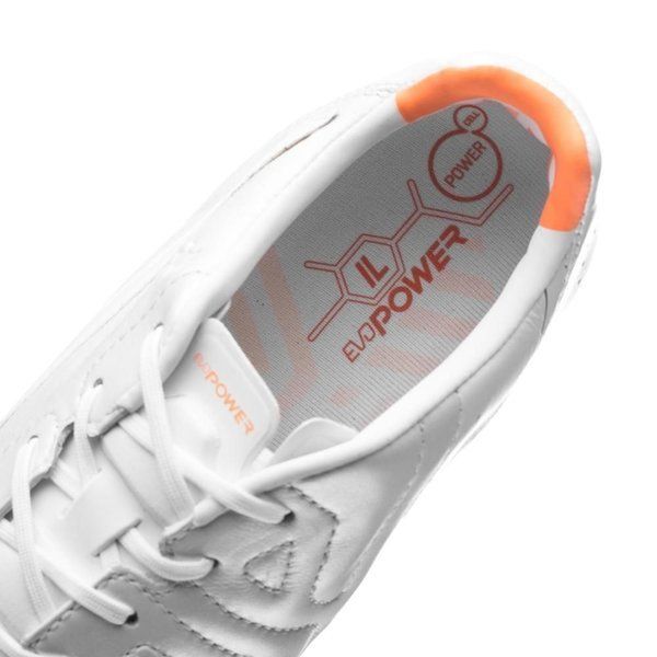 PUMA Evopower 1.2 Leather FG Firm Ground Soccer Cleats - White/Metallic White/Fluo Orange