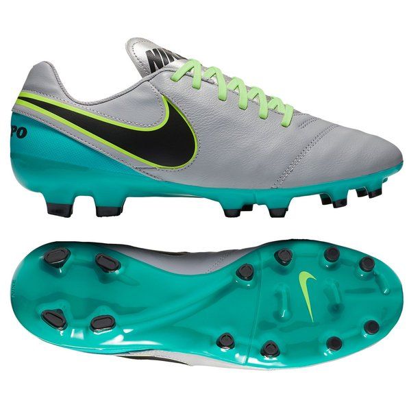 Nike Tiempo Genio II Leather FG Firm Groun Soccer Cleats - Grey/Black/Clear Jade