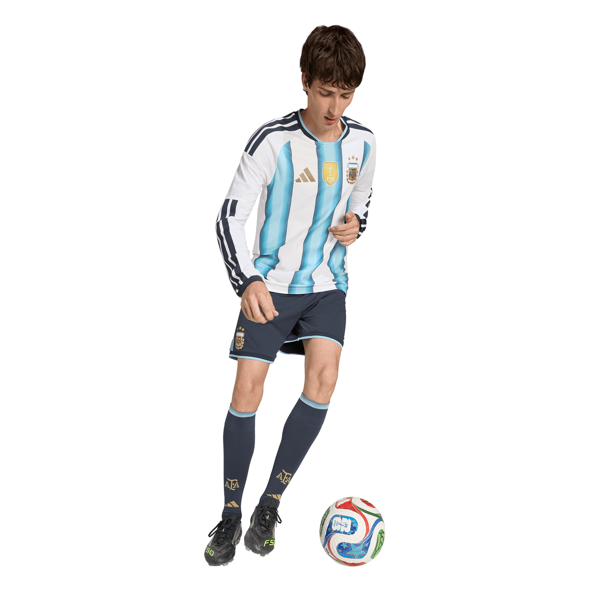 adidas Argentina Home Authentic Long Sleeve Men's Soccer Jersey 26 - White/Blue - Best Buy Soccer