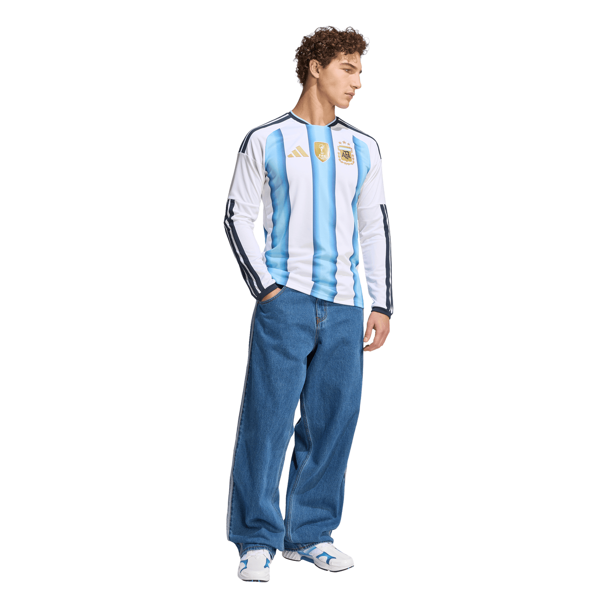 adidas Argentina Home Long Sleeve Men's Soccer Jersey 26 - White/Blue - Best Buy Soccer