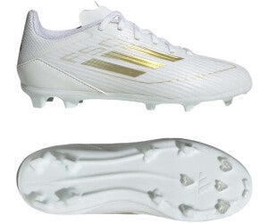 adidas F50 League Firm/Multi-Ground Youth Soccer Cleats - White/Gold Metallic/White