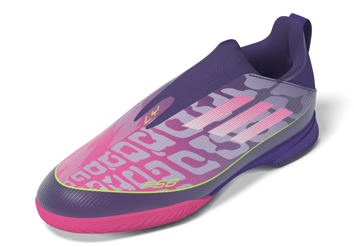 adidas F50 LEAGUE Laceless IN Youth Soccer Shoes - Purple/White/Lemon - Best Buy Soccer