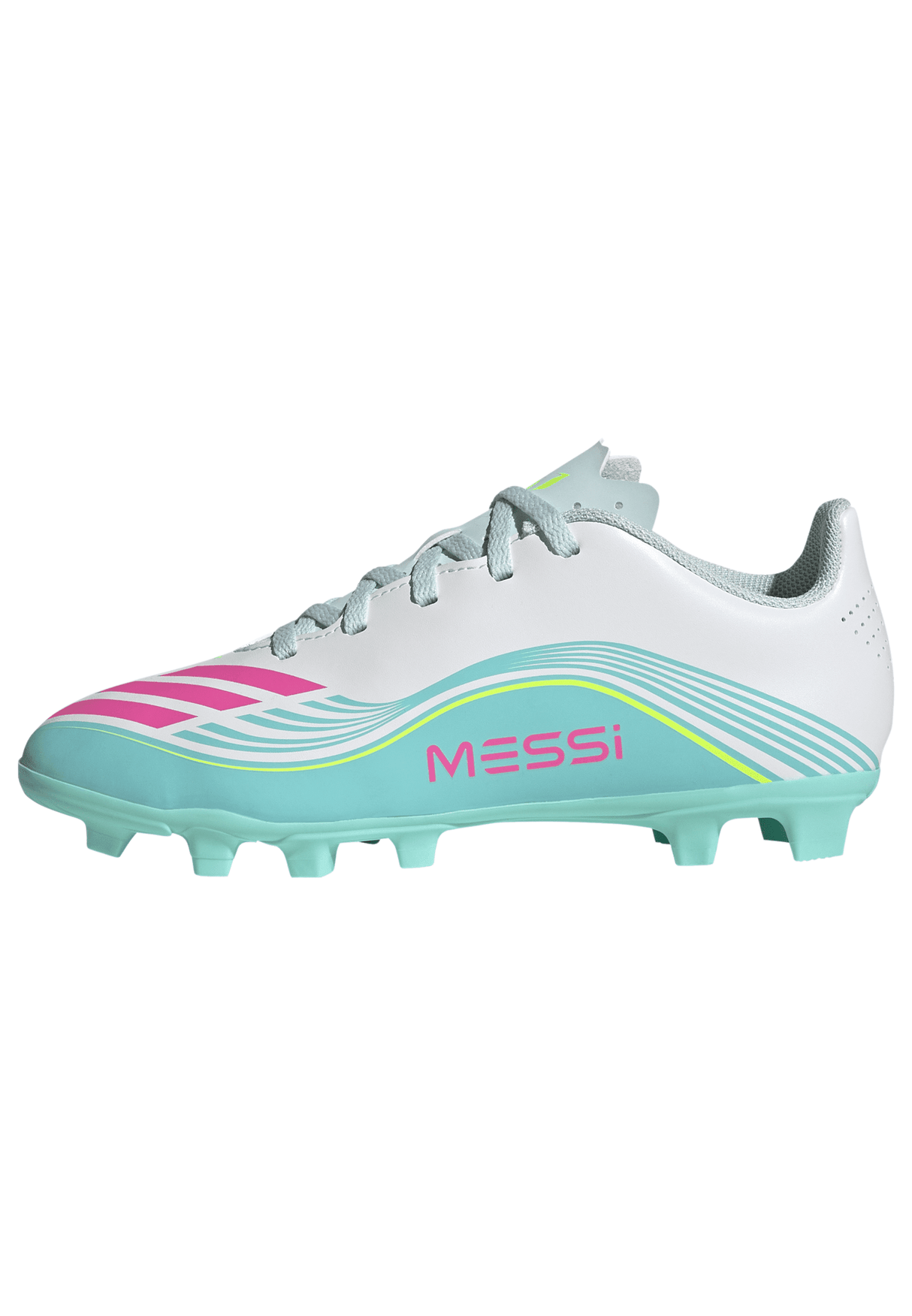 adidas F50 Messi Club Firm Ground/Multi Ground Youth Soccer Cleats - White/Pink/Aqua - Best Buy Soccer