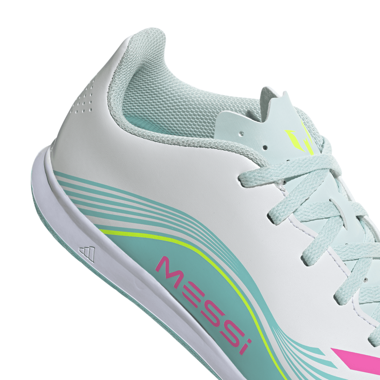 adidas F50 Messi Club IN Indoor Youth Soccer Shoes - White/Pink/Aqua - Best Buy Soccer