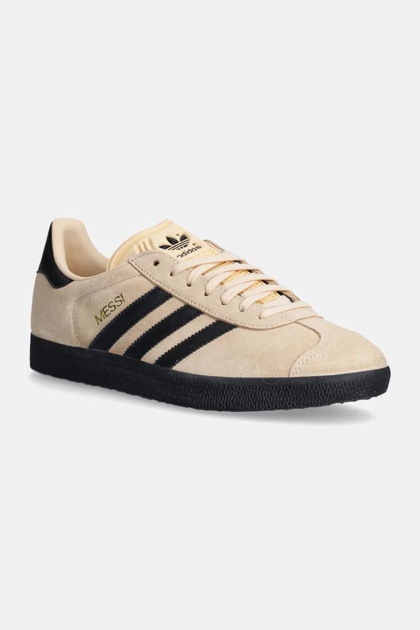 adidas Gazelle Messi Shoes Crystal Sand/Black/Gold Metallic - Best Buy Soccer