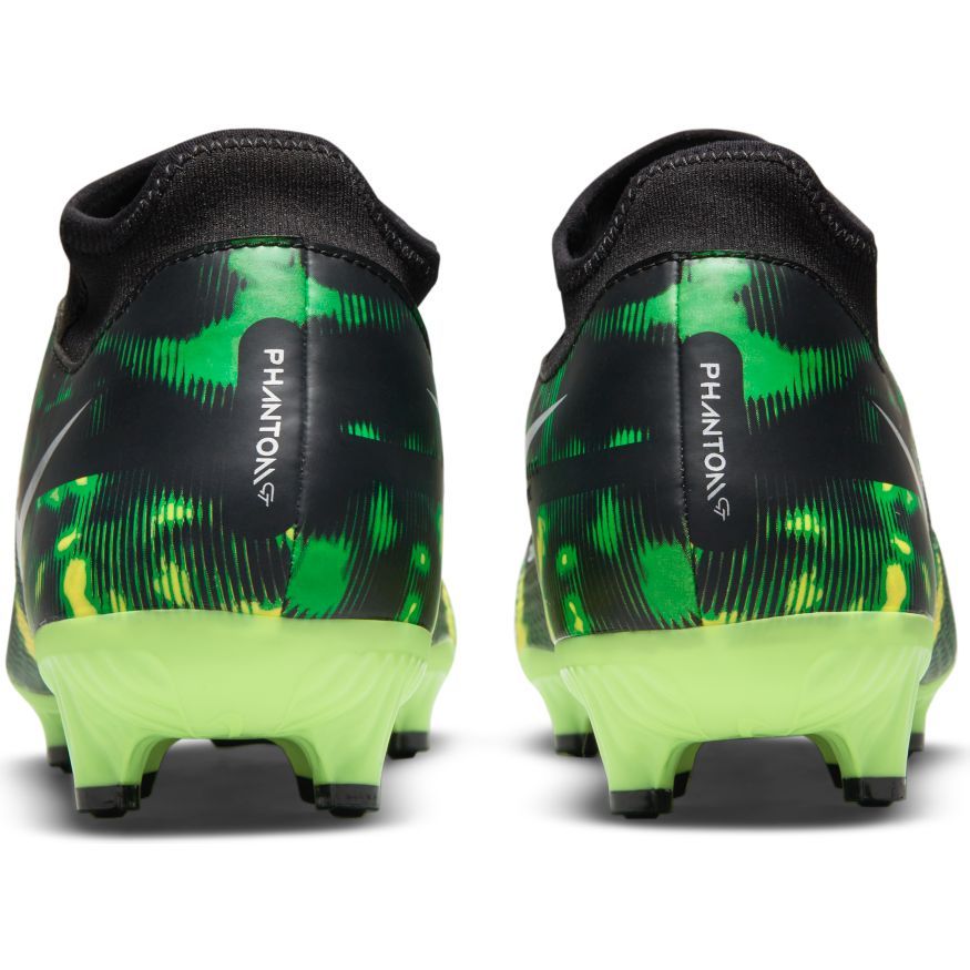 Nike Phantom GT2 Academy DF SW FG/MG Multi-Ground Soccer Cleats - Black/Metallic Platinum-Green Strike