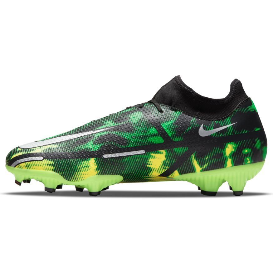 Nike Phantom GT2 Academy DF SW FG/MG Multi-Ground Soccer Cleats - Black/Metallic Platinum-Green Strike