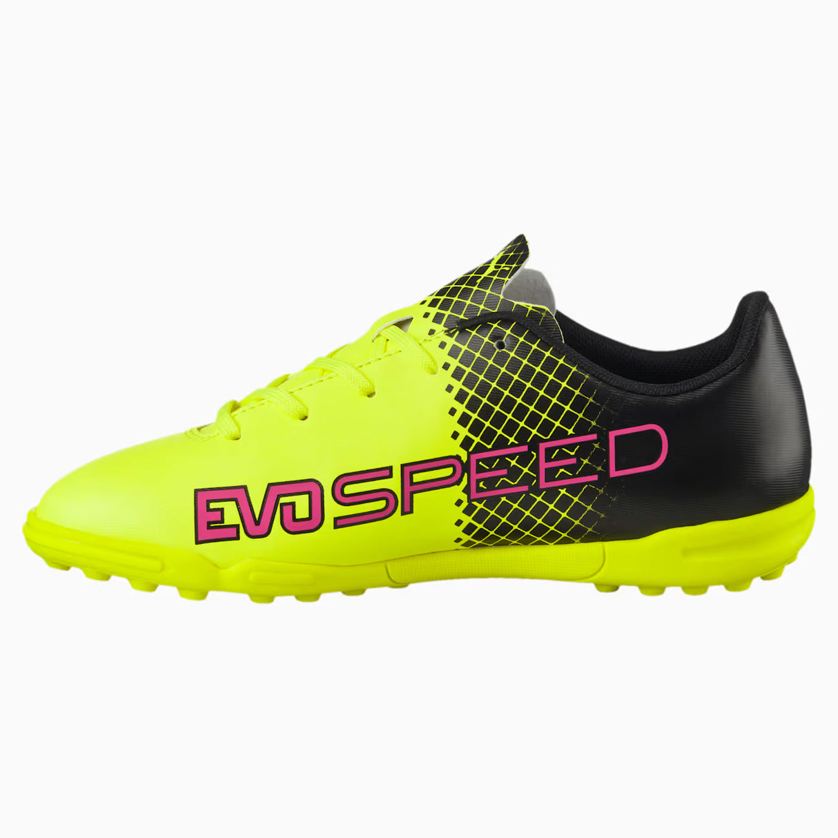 PUMA Evopower 4.3 Tricks TT JR Turf Youth Soccer Cleats - Pink Glo/Safety Yellow