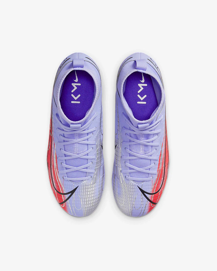 Nike Mercurial Superfly 8 Academy Kylian Mbappé’s MG Multi-Ground Youth Soccer Cleats - Light Thistle/Indigo Burst/Bright Crimson/Metallic Silver