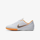 Nike Jr MercurialX Vapor XII Academy Indoor Soccer Shoes - White/Total Orange/Metallic Cool Grey/Metallic Cool Grey