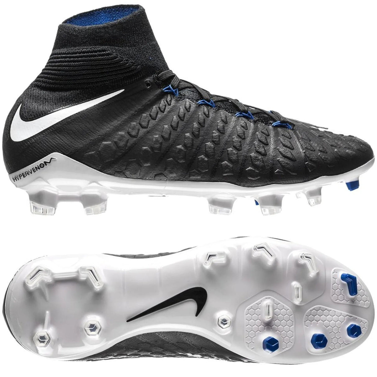 Nike Kids' Jr. Hypervenom Phantom III Dynamic Fit (FG) Firm Ground Soccer Cleats - Black/White/Royal - Best Buy Soccer