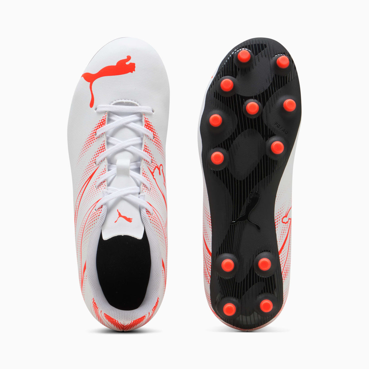 Tacos de fútbol PUMA Attacanto FG/AG JR - Blanco/Rojo Brillante