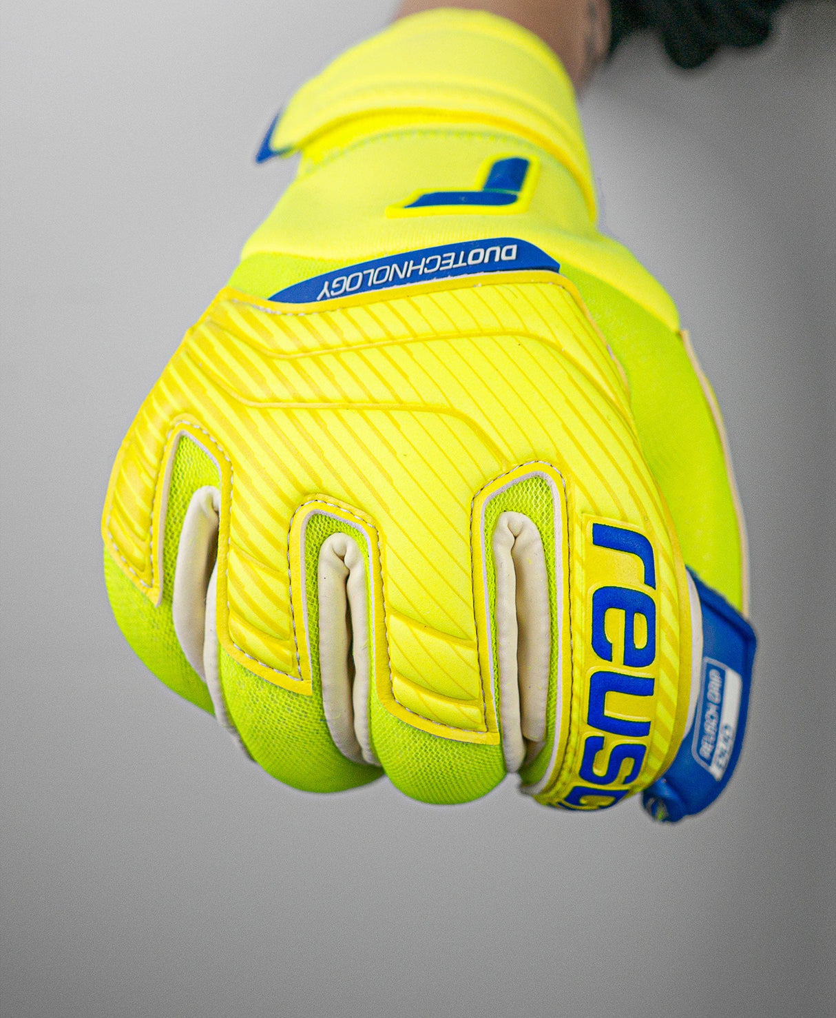 Reusch Attrakt Duo Ortho - Tec Goalkeeper Gloves Fluo Yellow/Blue - Best Buy Soccer