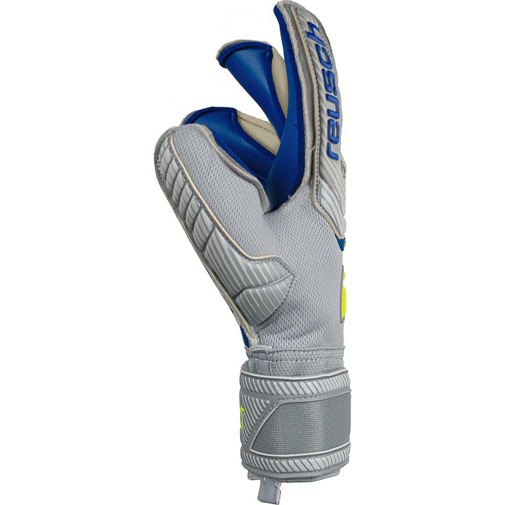 Reusch Attrakt Gold X Evolution Cut Goalkeeper Gloves Vapor Gray/Safety Yellow/Deep Blue - Best Buy Soccer