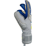 Reusch Attrakt Gold X Evolution Cut Goalkeeper Gloves Vapor Gray/Safety Yellow/Deep Blue - Best Buy Soccer