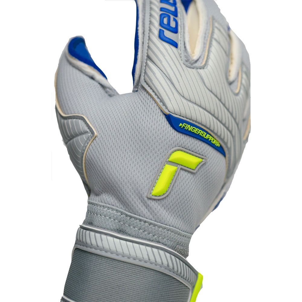 Reusch Attrakt Gold X Evolution Cut Goalkeeper Gloves Vapor Gray/Safety Yellow/Deep Blue - Best Buy Soccer