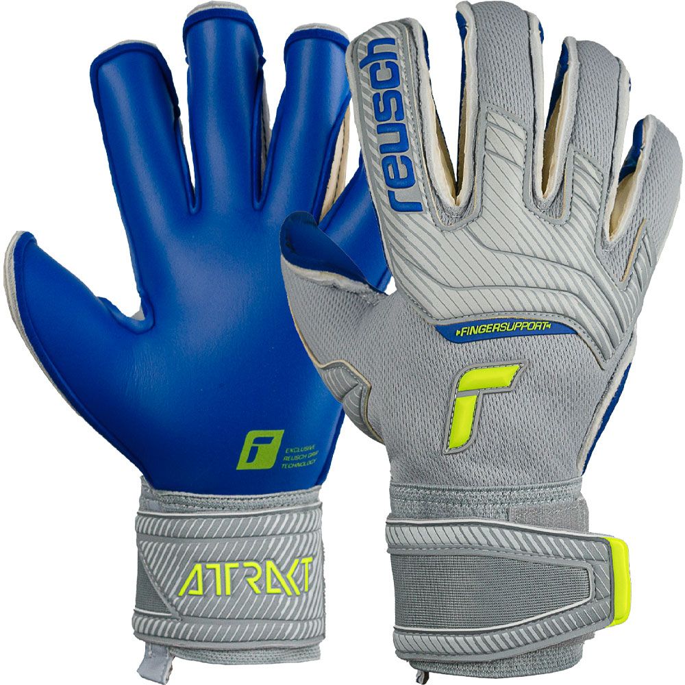 Reusch Attrakt Gold X Evolution Cut Goalkeeper Gloves Vapor Gray/Safety Yellow/Deep Blue - Best Buy Soccer