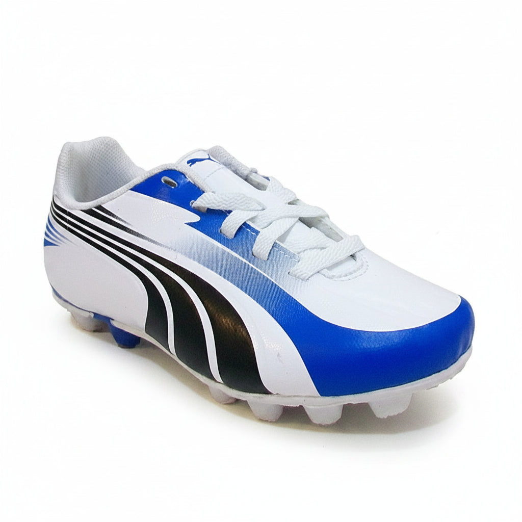 PUMA Excitemo r HG Youth Soccer Cleats - White/Black/Royal