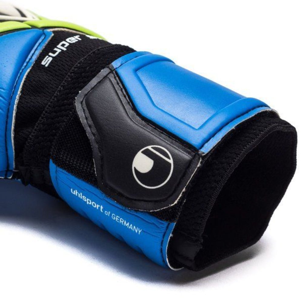 Uhlsport Eliminator Supersoft Goalkeeper Gloves Black/Blue/Power Green - Best Buy Soccer