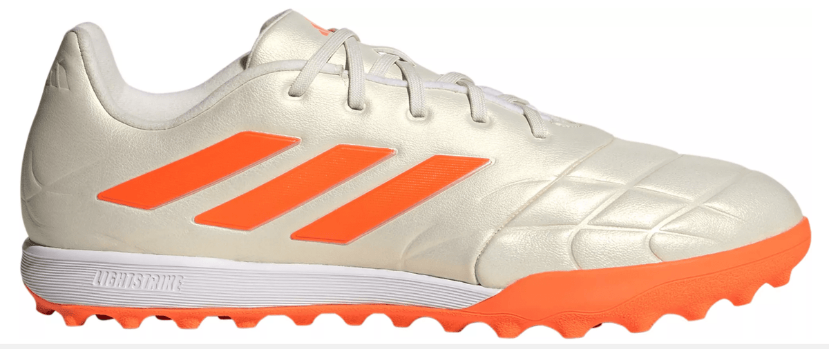 adidas Copa Pure.3 TF Turf Soccer Shoes, White/Orange / 7.5