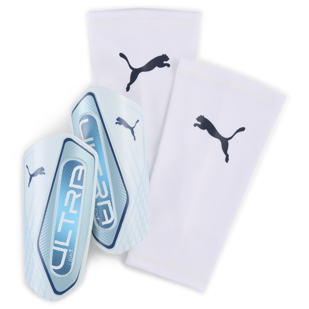 PUMA Ultra Light Sleeve Soccer Shin Guards - Icy Blue/White