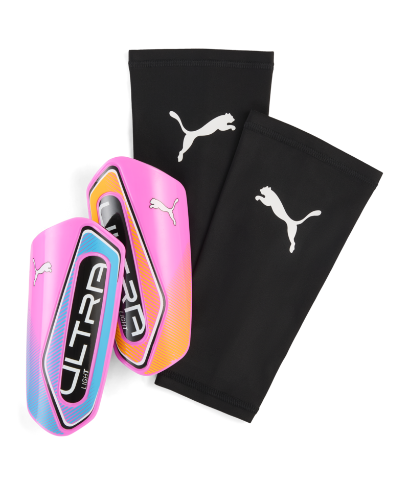 PUMA Ultra Light Sleeve Soccer Shin Guards - Blue/Pink/Lime