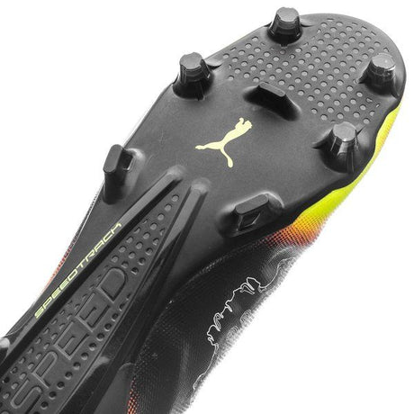 PUMA Evospeed SL II Graphic FG Firm Ground Soccer Cleats - Black/White/Safety Yellow/Orange