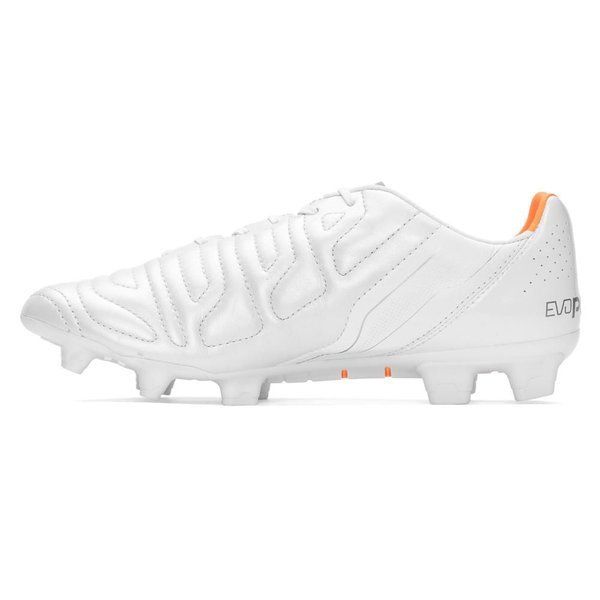 PUMA Evopower 1.2 Leather FG Firm Ground Soccer Cleats - White/Metallic White/Fluo Orange
