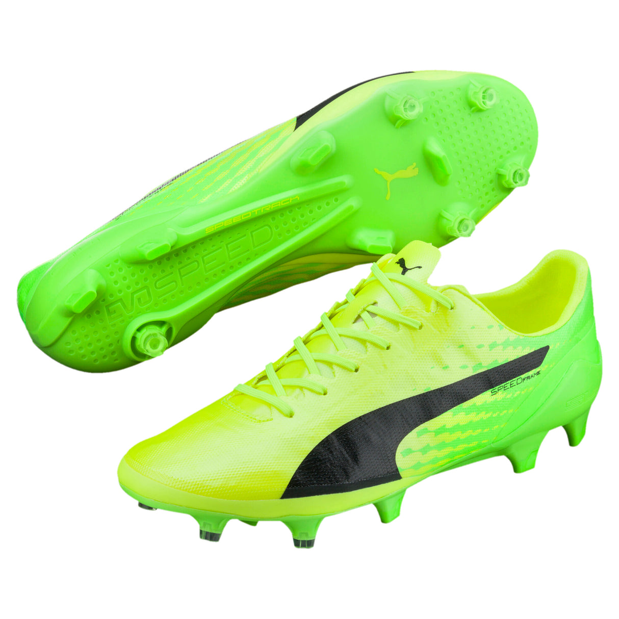 PUMA Evospeed 17 SL FG Firm Ground Soccer Cleats - Safety Yellow/Black/Green Gecko