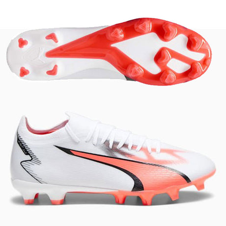 PUMA Ultra Match FG/AG Firm Ground Cleats - White/Black/Fire Orchid