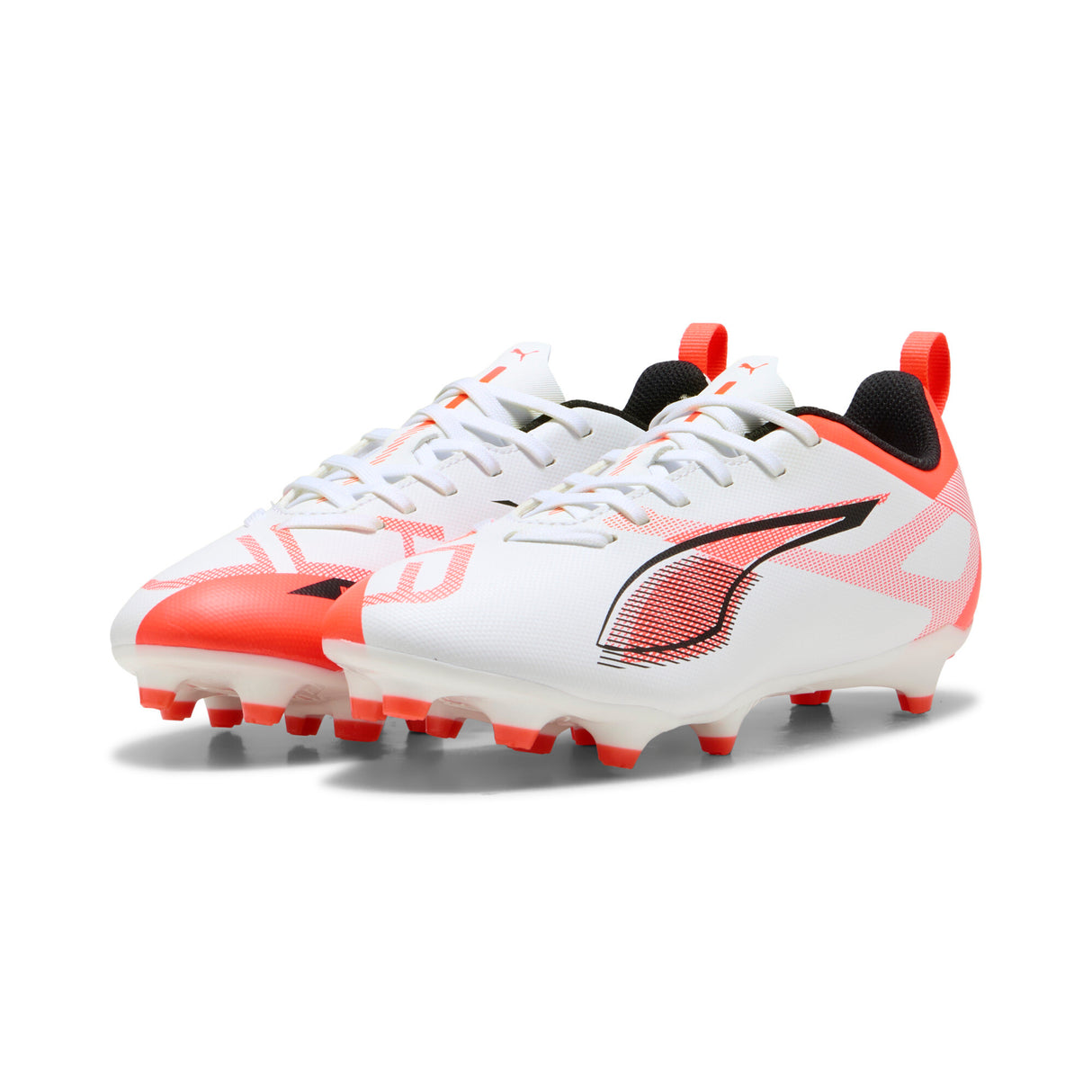PUMA Ultra 5 Play FG/AG Firm/Multi-Ground Youth Soccer Cleats - White/Black/Glowing Red